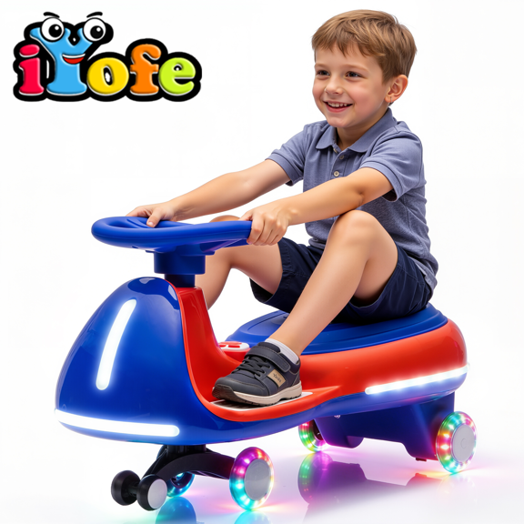 12V Ride On Electric Wiggle Car for Kids, 2 in 1Powered & Foot Powered Ride On Toy, LED Light-Up PU Wheels, Bluetooth Music, Dual 55W Motors, Stable Ride On Car for Boys & Girls Ages 3-5, Blue Red