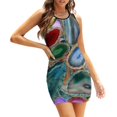 thumbnail image 4 of Robe à Motif Cristal-Multicolore Col Carré Robe d'Été Douce Femmes Élégante Robe à Imprimé Halter Géode Géode Cristal, 4 of 4