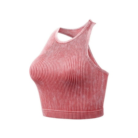 ATOYSOY Women s Ribbed Tank Tops Sports Bra Everyday Bra Camisoles Comfort Bra Underwear Workout Push Up Clearance Breathable Yoga Running Activewear Racerback Wireless Red S