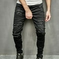 thumbnail image 2 of Solid Color Punk Denim Pants for Men Botton Zipper Closure Ripped Denim Pants Distressed Casual Baggy Trousers with Pockets, 2 of 9