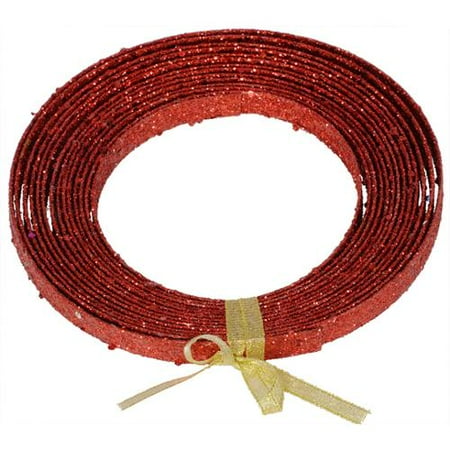 Red Glitter Plastic Christmas Craft Ribbon 0.5" x 23'