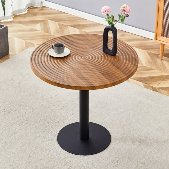 TesNus 31" Round Dining Table, Wave Pattern Wood Top with Black Metal Pedestal Base for Kitchen Dining Room
