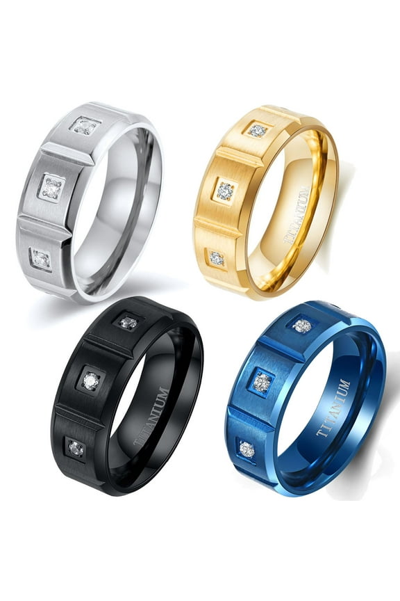 Matte 8mm AAA CZ Titanium Steel Mens Ring Men Wedding Band Man Ring