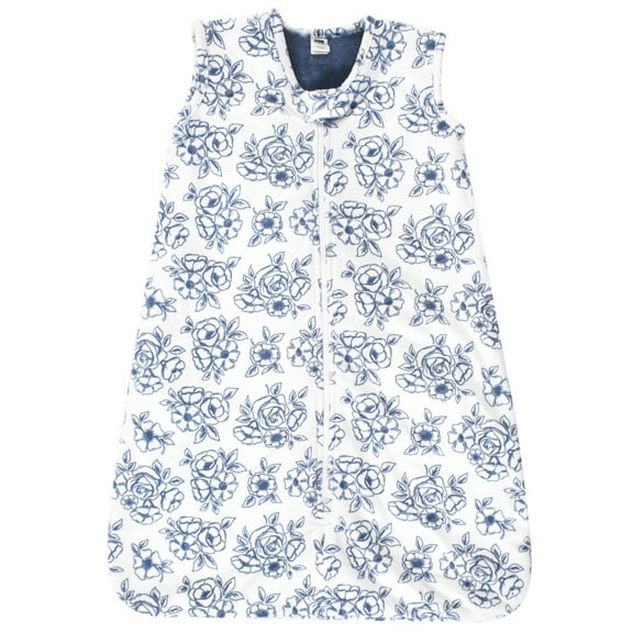 Hudson Baby Infant Girl Plush Faux Fur Sleeping Bag, Wearable Blanket, Blue Toile, 0-6 Months