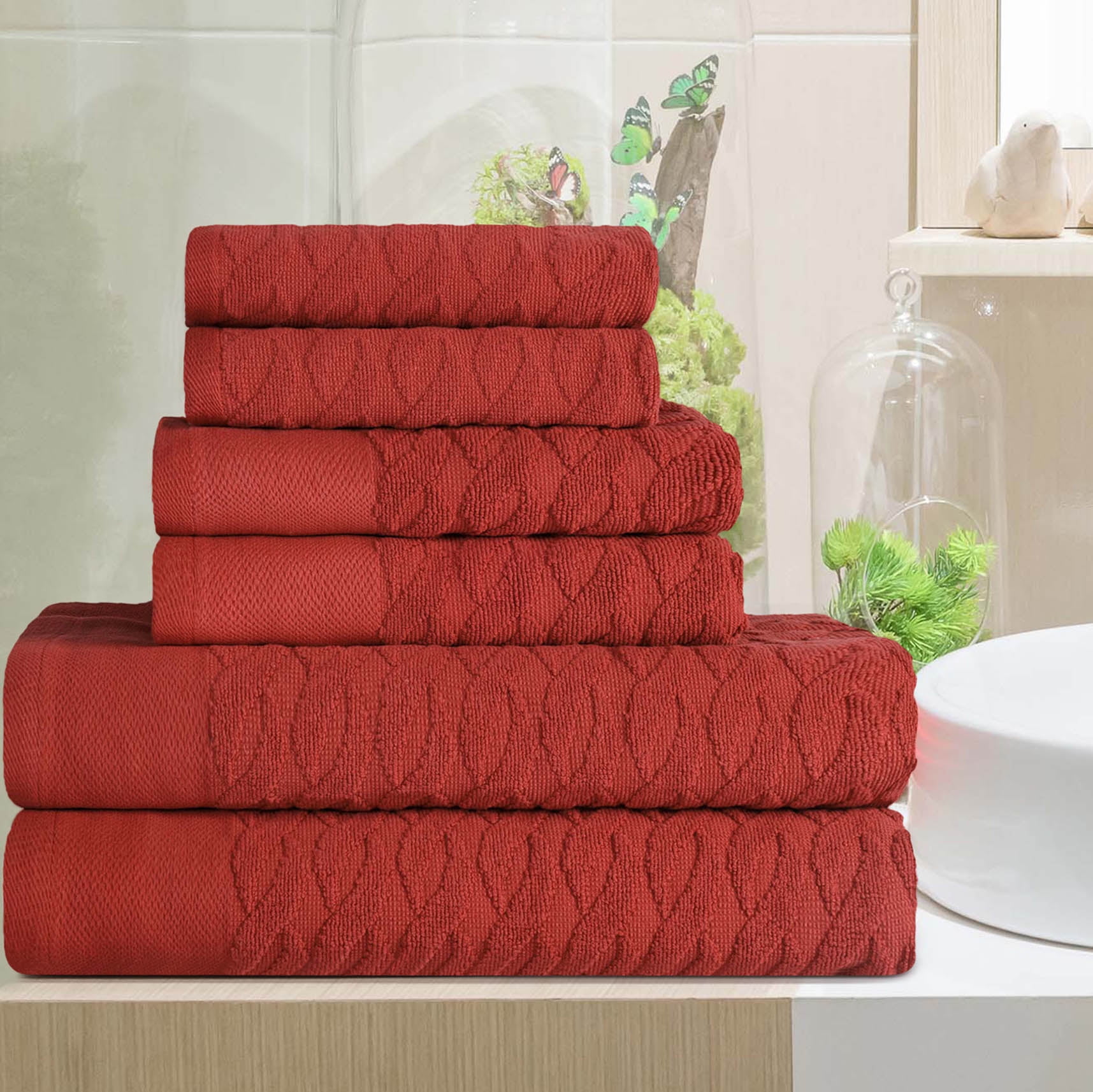 BNM Turkish Cotton Jacquard Towel Set of 6, Maroon - Walmart.com