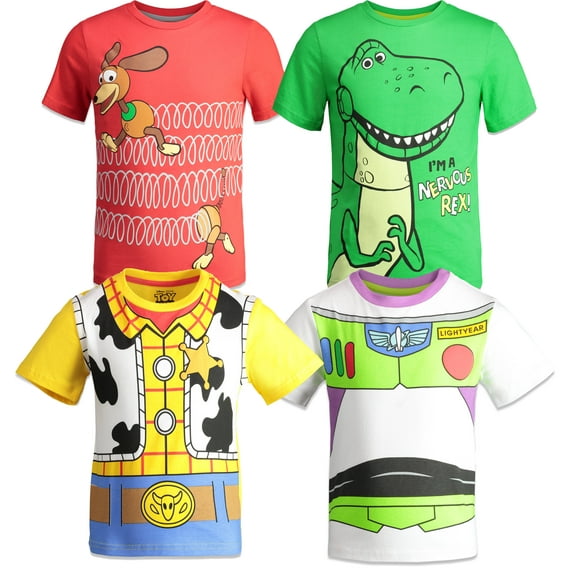 Disney Pixar Toy Story Boys' 4 Pack T-Shirts Woody Buzz Lightyear Rex Slinky Dog (Toddler, Little, & Big Boys)