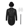 thumbnail image 4 of Hansber Kids Boys Magician Outfits Sparkly Sequin Tailcoat Blazer Jacket with Magic Wand and Hat Set for Stage Black 8, 4 of 7