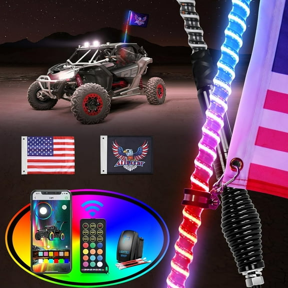 Nilight LED Whip Light 1 PC 3FT COB RGB Lighted Antenna Whips with Spring Base Remote & App Control DIY Chasing Patterns for Can-am Offroad ATV UTV RZR Polaris Dune Buggy 4-Wheeler Truck
