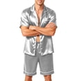 thumbnail image 2 of Resicozy Men Satin Silk Pajamas Sets Short Sleeve Sleepwear Button-Down PJs Sets Two-Pieces Loungewear with Pockets Silver 4XL, 2 of 4