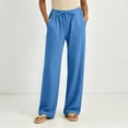 thumbnail image 2 of Linen Pants For Women Cotton And Linen Solid Color Drawstring Casual Pants Waist Long Pants With Pocket Oversized Summer Beach Travel Vacation Palazzo Pants S-3XL, 2 of 9