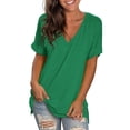 thumbnail image 4 of Jalioing V Neck T Shirt Women's Loose Short Sleeve Summer Tee Casual Basic Side Slit Fashion Tops Trendy, 4 of 5