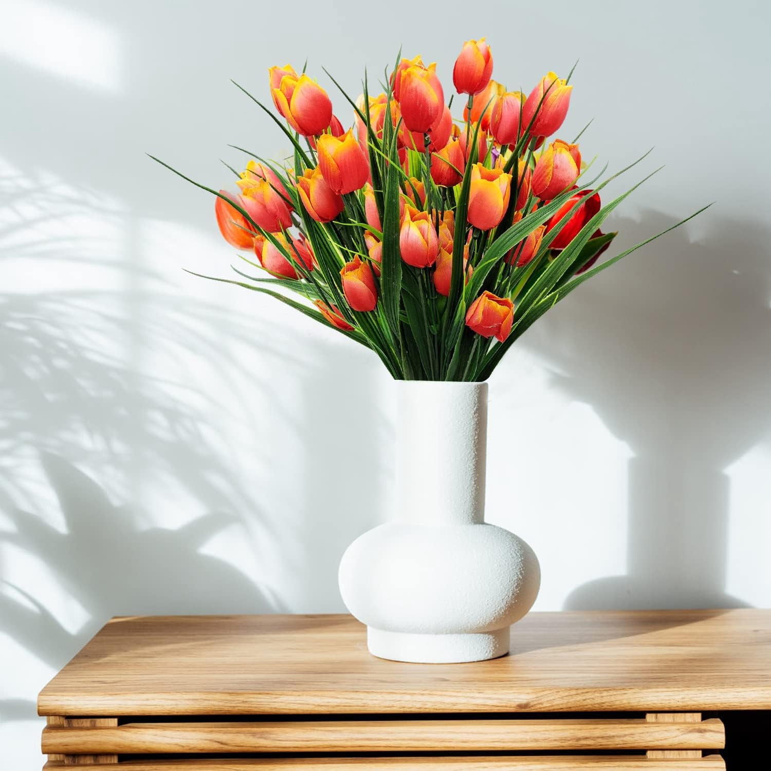 Morttic 8 Pcs Tulips Artificial Flowers for Outdoors, Fake Plants Faux Plastic Silk Floral Arrangement for Home Indoor Outside Table Vase Garden Spring Decor