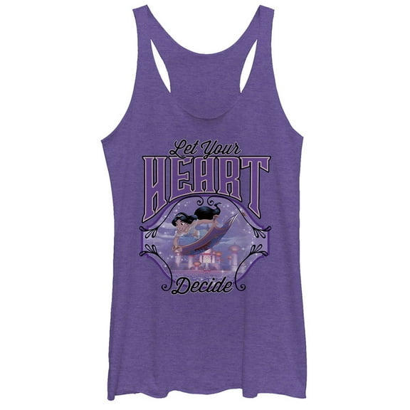 Women's Aladdin Jasmine Heart Decide  Racerback Tank Top Purple Heather 2X Large