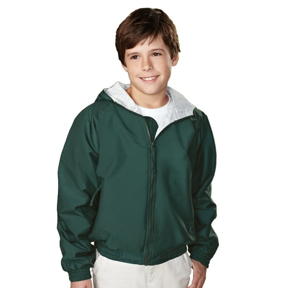 Tri-Mountain Bay Watch 3500 Youth Nylon Hooded Jersey Lining Jacket - Forest Green - Large