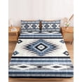 thumbnail image 2 of Twin Sze Fitted Sheet Set - Blue Boho 2 Piece Bedding Sets 16" Deep Pocket Fitted Sheet with 1 Pillowcase, Southwestern Ethnic Aztec Retro Geometric Brushed Microfiber Hotel Luxury Bed Sheets, 2 of 9