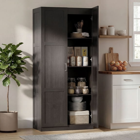 HOMCOM 71" Tall Kitchen Pantry Cabinet with Soft-Close Hinges, Farmhouse Freestanding Pantry Storage Cabinet with Adjustable Shelves, Espresso