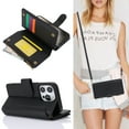 thumbnail image 3 of for iPhone 14 Pro Max Crossbody Case, RFID Blocking for iPhone 14 Pro Max Case Wallet with Card Holder, Fashion PU Leather Magnetic Flip Zipper Wrist Strap Lanyard Phone Case, Black, 3 of 11