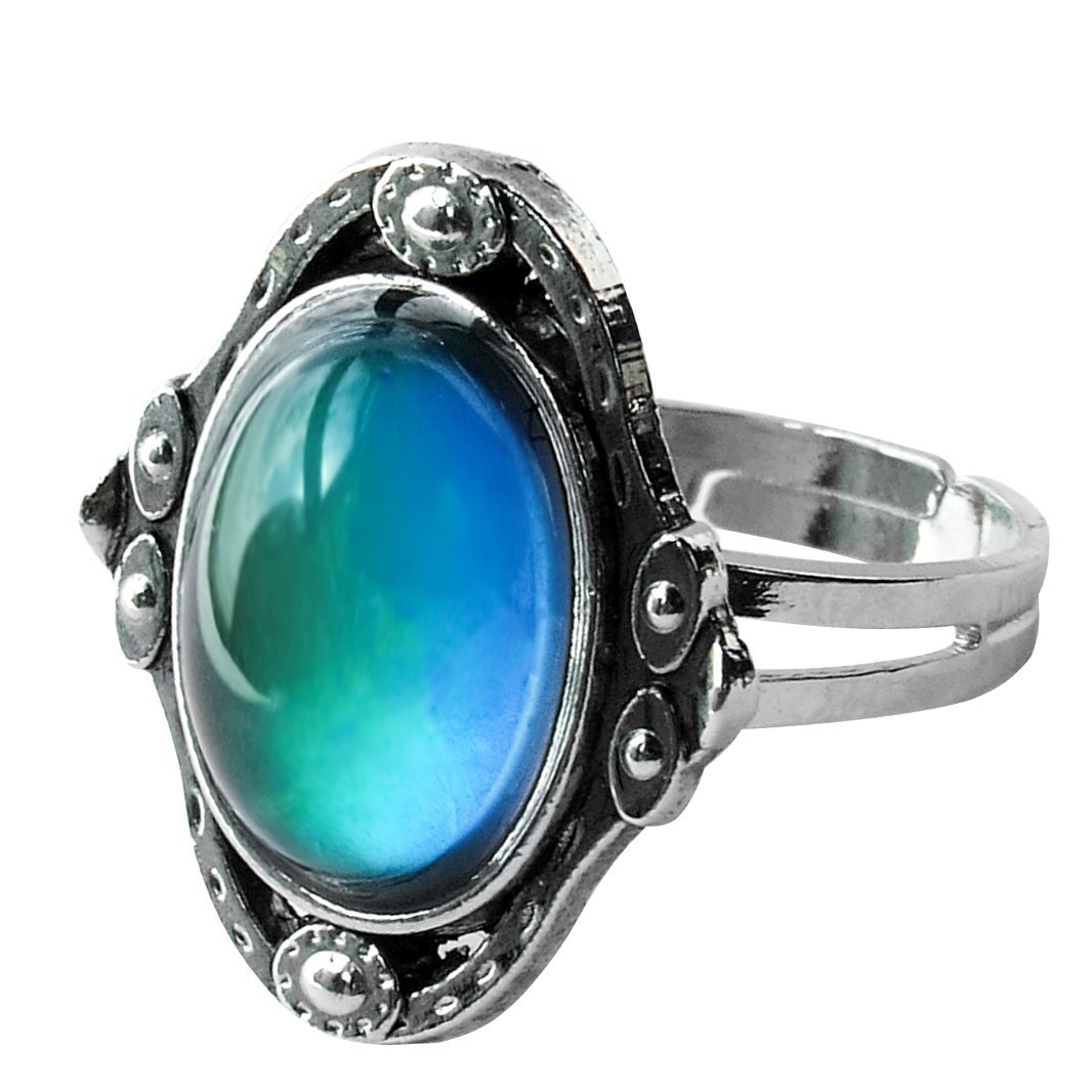 N-A Temperature-Control Changeable Ring Mood Change Color Rings Retro Flower Round Stone Engagement Ring for Women
