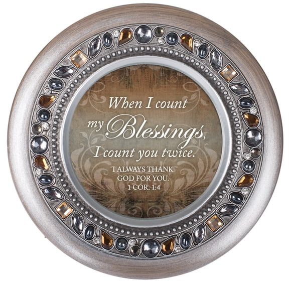 Cottage Garden Count Blessings You Twice Brushed Pewter Jewelry Music Box Plays Amazing Grace