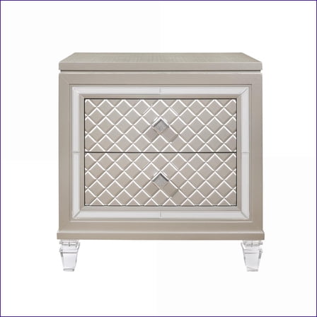 Cross Glam Champagne Nightstand with Spacious Drawer