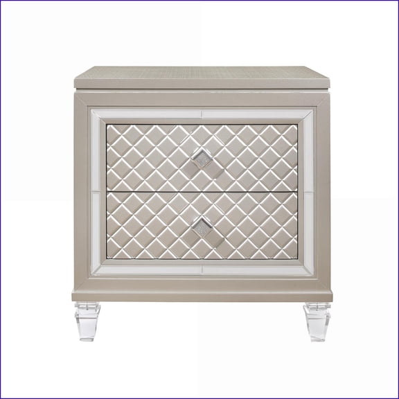 Cross Glam Champagne Nightstand with Spacious Drawer