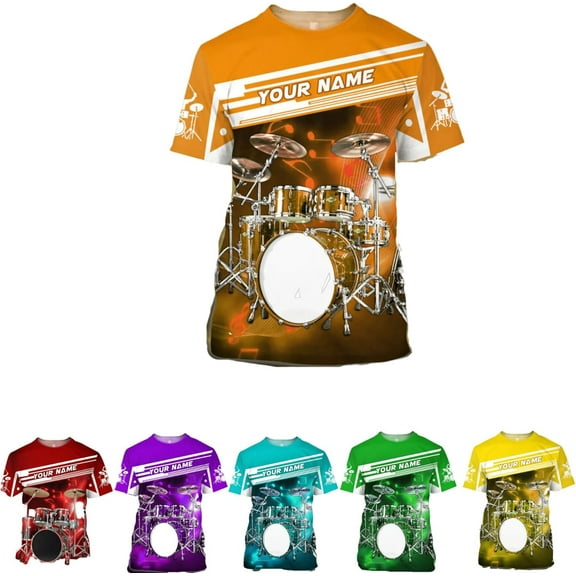 Personalized 3D Drummer Shirt - Custom Name 3D Drum Shirt Gift for Women & Men (Orange, S)