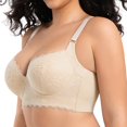 thumbnail image 5 of Gkeoshab Women's Bras Women's Thin Cup Lace Underwire Bra Side Control & Shaping Full Coverage Minimizer Bralette Beige A, 5 of 8