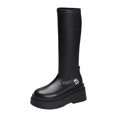 thumbnail image 2 of Botas hasta la con para mujer, color negro, para exteriores, primavera, otoño, año nuevo 34 Yinane Botas de plataforma para mujer, 2 of 8