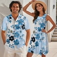 thumbnail image 2 of Yuyamidu Matching Vacation Outfits for Couples Blue Floral Dress Women Summer Dress Aloha Shirt Men Button Down Shirt Short Sleeve Men's Hawaiian Shirt Swing Flowy Sleeveless Tiered Dress Size 3XL, 2 of 6