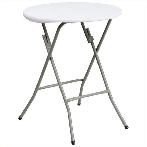 Pemberly Row 24" Round Plastic/Metal Folding Table in Granite White
