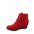 thumbnail image 4 of Peggy-53 Women's High Top Fashion Round Toe Lace Up Wedge Sneaker Shoes ( Red, 10 ), 4 of 5