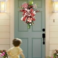thumbnail image 5 of Candy Cane Christmas Teardrop Swag Wreath with Red and White Ball Ornaments, Holiday Door Garland, Xmas Hanging Decoration for Wall, Fireplace, or Entryway, 5 of 7