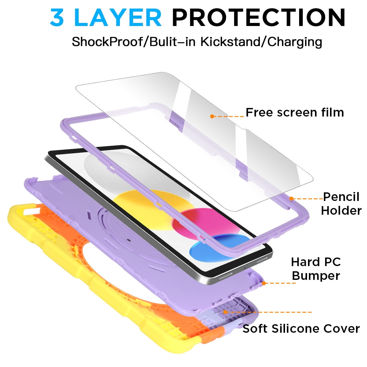 AICase For Apple iPad (A16) 11th Generation 11 Inch 2025 Case Shockproof Rugged Cover Heavy Duty 360 Rotating Protective Kickstand Cover Built-in Pencil Holder +Screen Protector