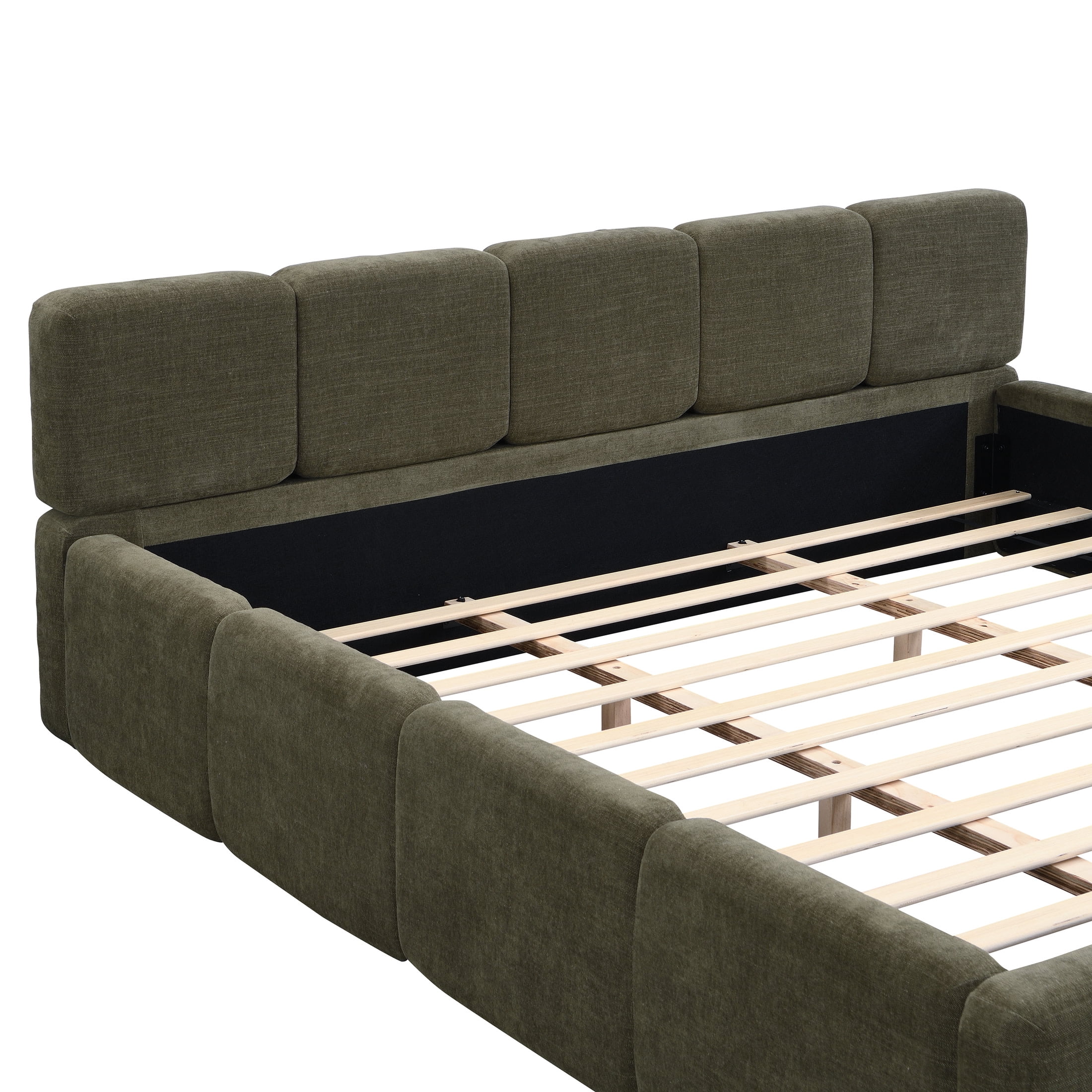 Christopher Knight Home 88.39" King Size Bed Frame, Thick Headboard Footboard, Linen Blend Upholstery, Green