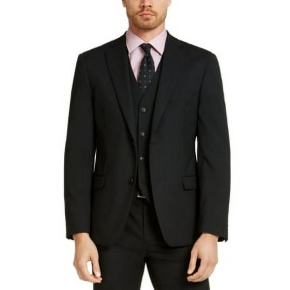 Alfani Men's Suit Jacket 44L Black Slim-Fit Stretch Solid Two Button