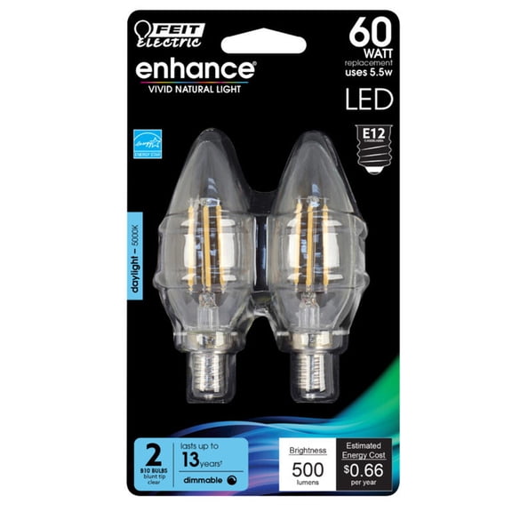 Feit Electric BPCTC60950CAFL2 Enhance B10 Filament LED Bulb, 5.5 W