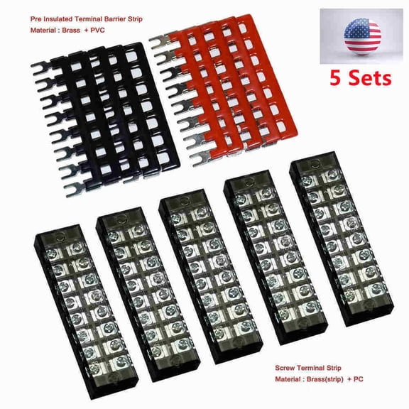 5 Sets Dual Row 8 Position Screw Terminal Strip 600V 15A