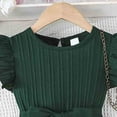 thumbnail image 5 of Girls Summer Dress Formal Ruffle Sleeve A Line Casual Cute Elegant Dresses with Belt Dark Green 5-6 Years, 5 of 7