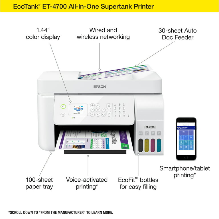 Epson EcoTank ET-4700 Wireless Supertank w/ADF Printer