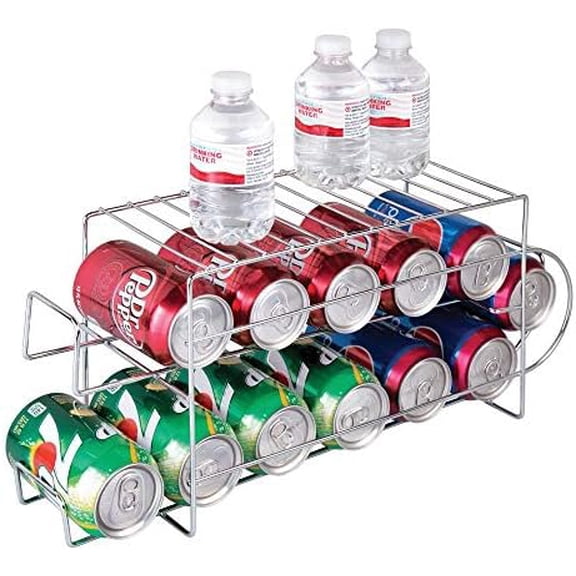 2-Tier Metal Wire Standing Pop/Soda and Food Can Dispenser Storage Rack Organizer with Top Shelf for Kitchen Pantry, Countertop, Cabinet - Holds 12 Cans - Chrome