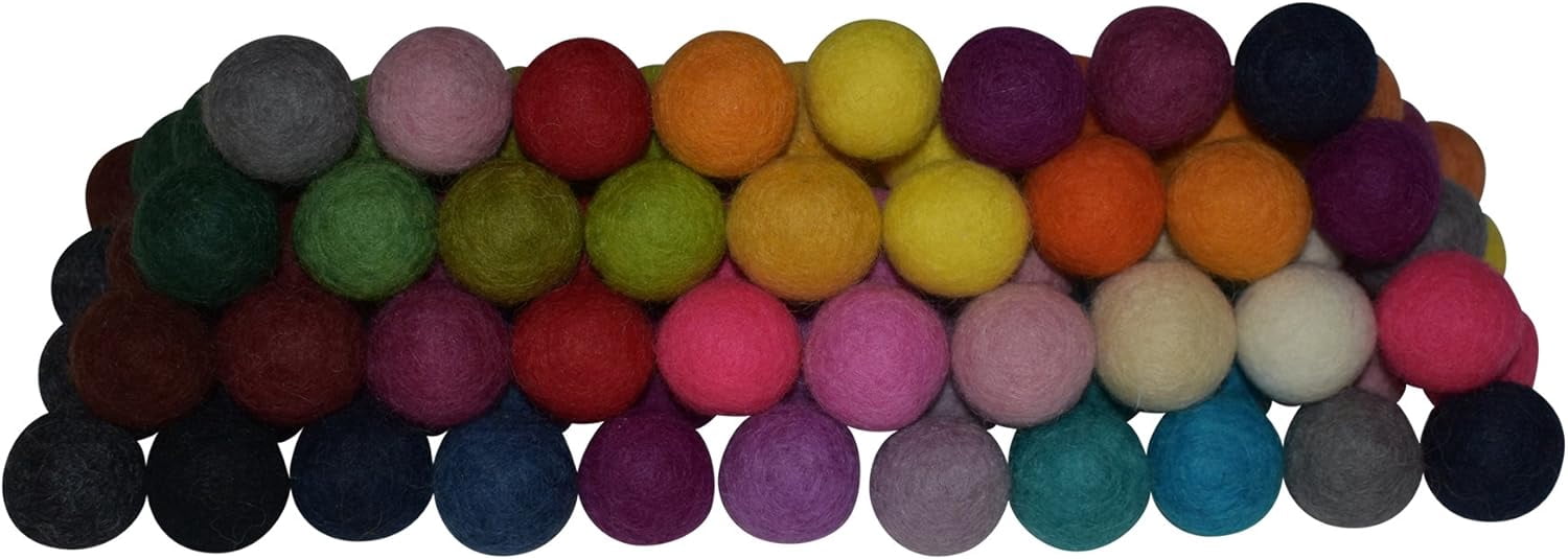 100% Wool Felt Balls - 100 Pieces | Hand-Felted Pom Poms | Pure Wool Beads | Felt Ball DIY (20mm, Mixed Color)
