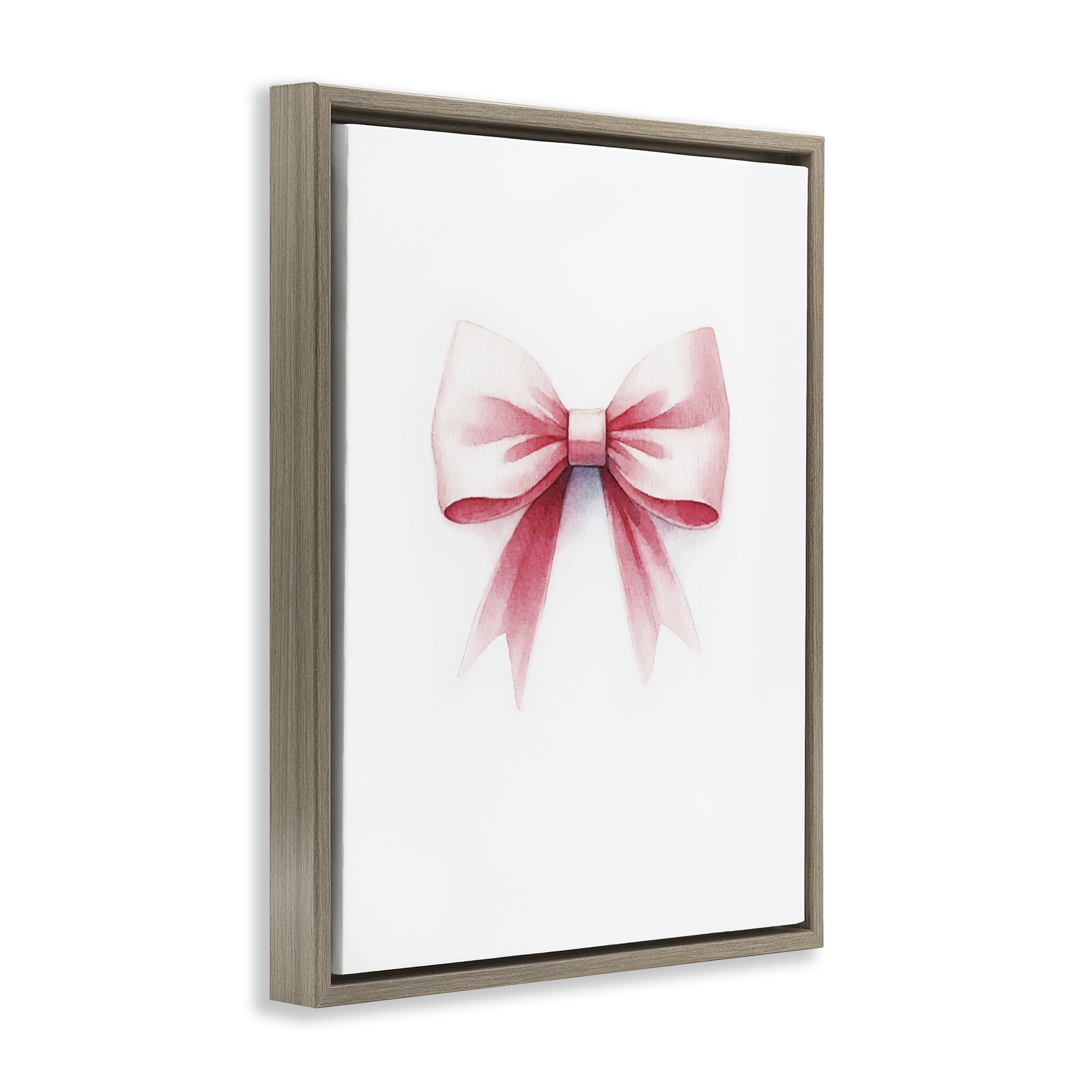 Stupell Industries Soft Fading Pink Bow Fashion Painting Brown Floater Framed Canvas Art Print Wall Art, 17 x 21