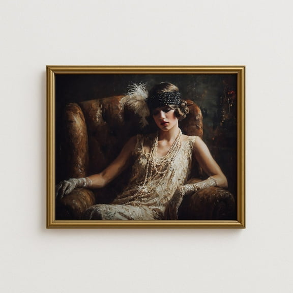 Vintage Flapper Wall Art, 1920S Lady Reclining In Chair With Beaded Dress, Art Deco Glamour Decor Home Decor #934, Unframed Poster Size 8x12