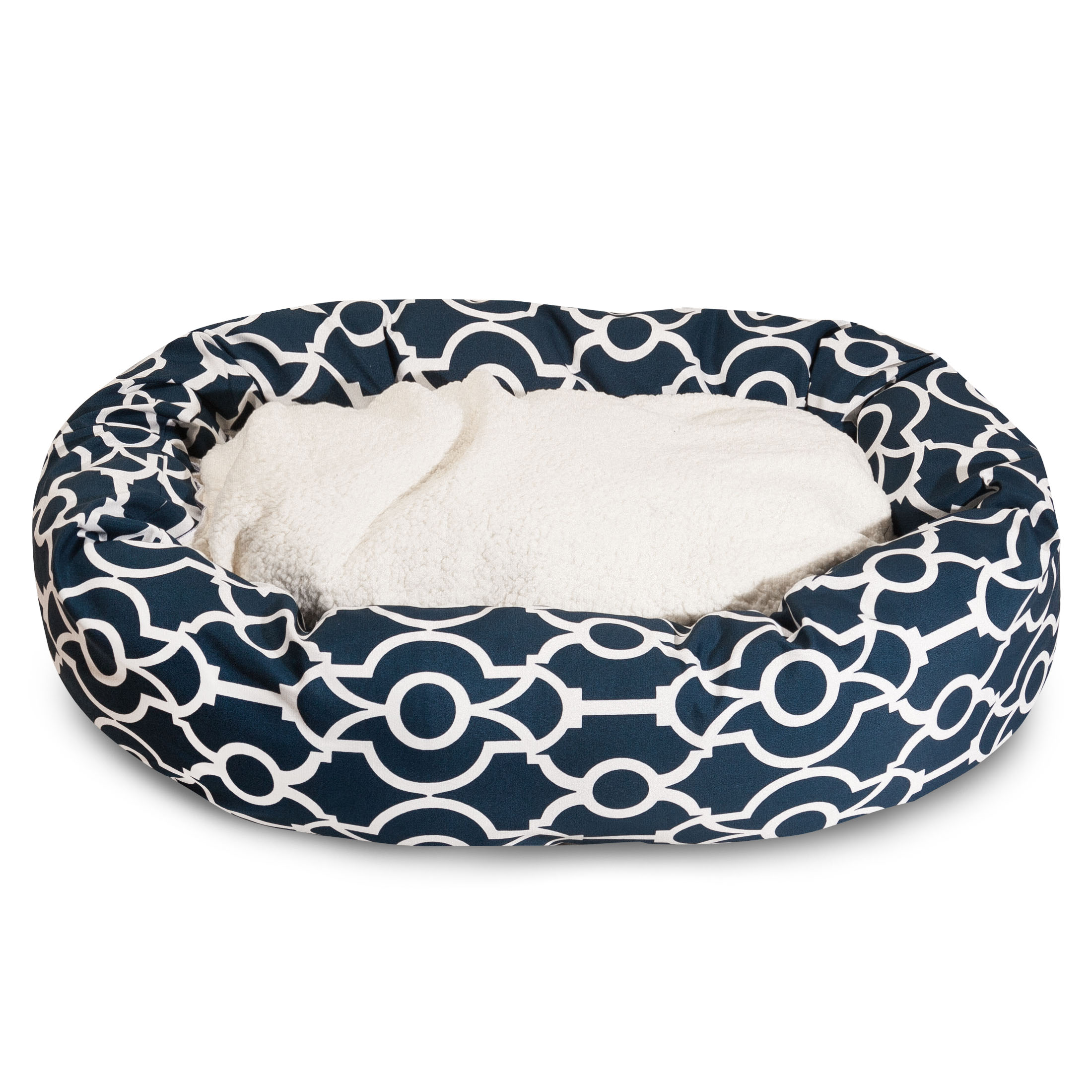 Majestic Pet Sherpa Athens Bagel Pet Bed for Dogs, Calming Dog Bed Washable, Medium, Navy Blue
