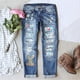 thumbnail image 1 of WILLBEST Pantalones Mujer Pantalones Vaqueros Rotos Con Estampado de Pascua para Mujer, Informales, de Cintura Alta, Elásticos, Cómodos, Ajustados, a La Moda y Desgastados. Extra Grande, 1 of 5