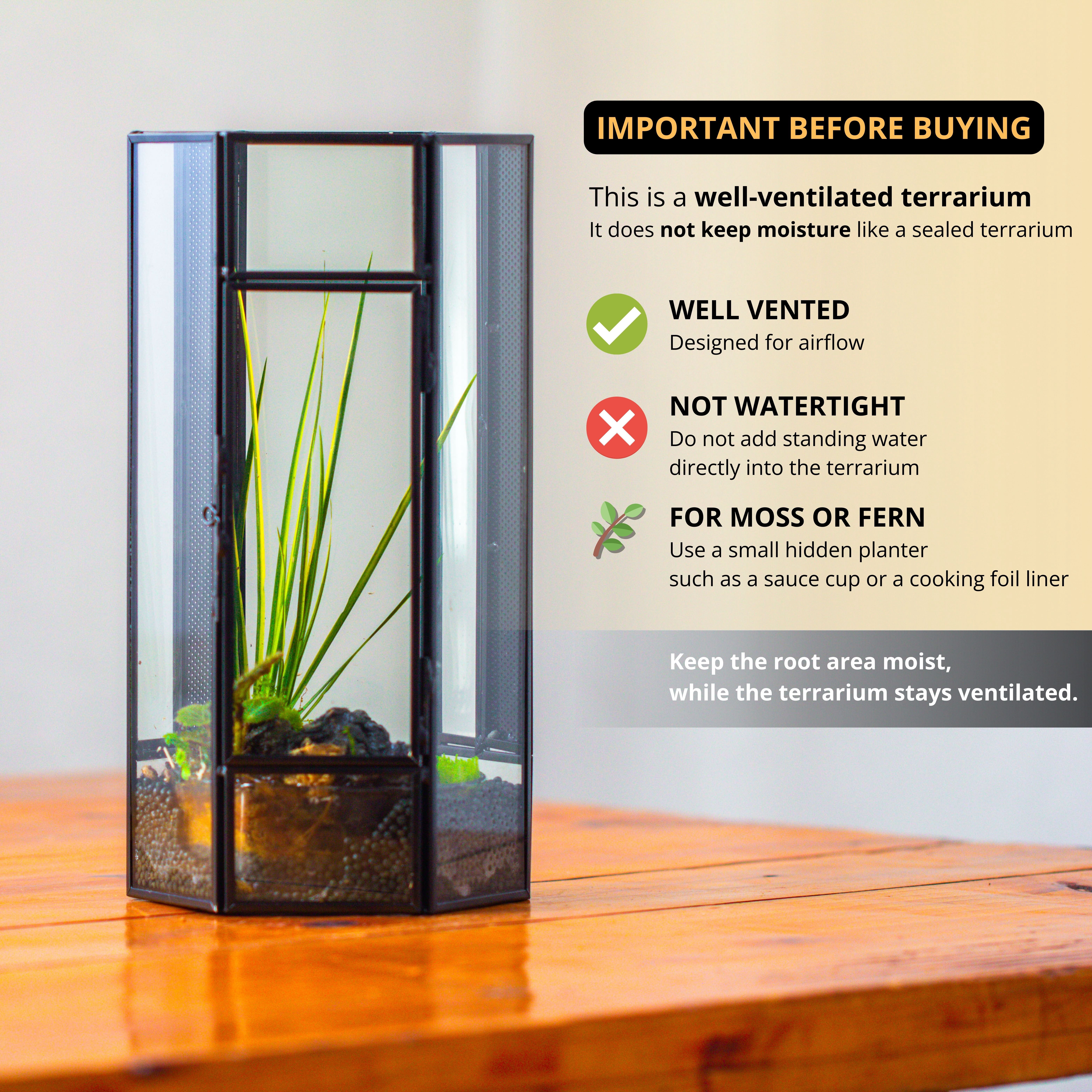 NCYP Small Stainless Steel Hexagon Shaped Enclosure Terrarium with Mesh, 4.9x4.3x9.4 inches Tabletop Jumping Spider, Small Insect Habitat, Vertical Placed (Terrarium Only)