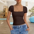 thumbnail image 2 of Htigea Women's Square Neck Crop Tops Short Sleeve Slim Fitted Summer Basic T Shirts for Going Out Brown M, 2 of 7