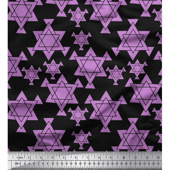 Soimoi Japan Crepe Satin Fabric Star Tetrahedron Geometric Print Sewing Fabric Yard 42 Inch Wide