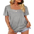 thumbnail image 2 of Womens Summer Casual Tops  Solid Color/Striped Print Short Sleeve Square Neck Simple Loose T-shirt, 2 of 5
