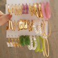 thumbnail image 2 of Conjunto de pendientes coloridos a la moda para mujeres y niñas, aretes colgantes circulares de Metal de Color dorado y perla de resina verde, nueva moda 2022 Dengxun unisex, 2 of 2